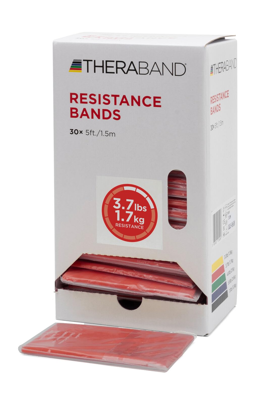 THERABAND Resistance Bands, 5 Foot, 30 Count Professional Latex Elastic Bands For Upper & Lower Body Exercise, Physical Therapy, Lower Pilates, At-Home Workouts, & Rehab, Medium Red, Level 2
