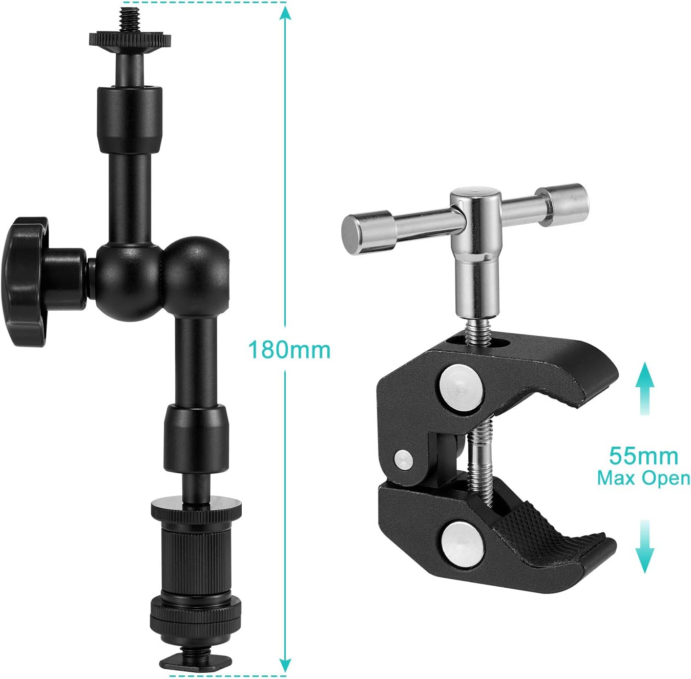 WANBY 7' 1/4" 3/8" (7'Arm) Articulating Magic Friction Arm & Large Adjustable Super Clamp Pliers Clip with and Thread
