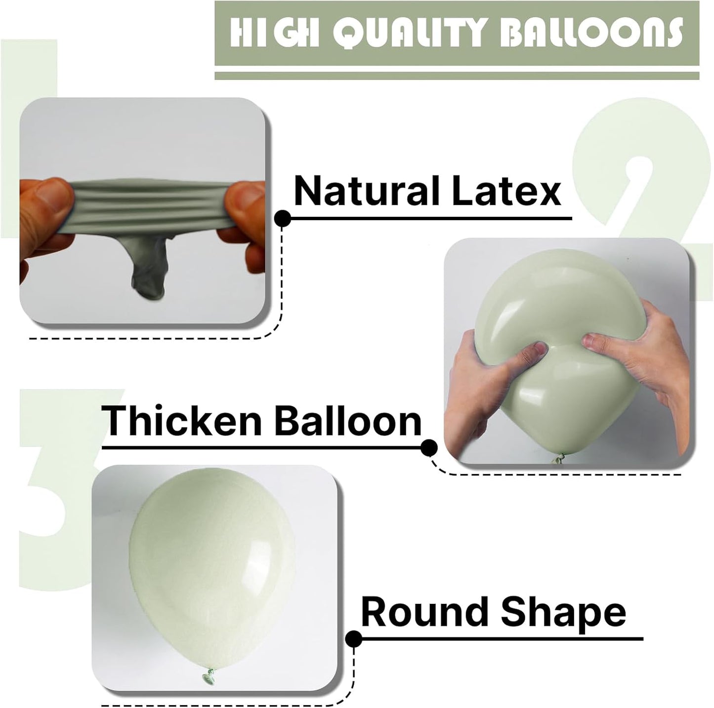 PartyWoo Sage Green Balloons - 50pcs 12 Inch Boho Dusty Olive Latex for Birthday & Wedding Decor