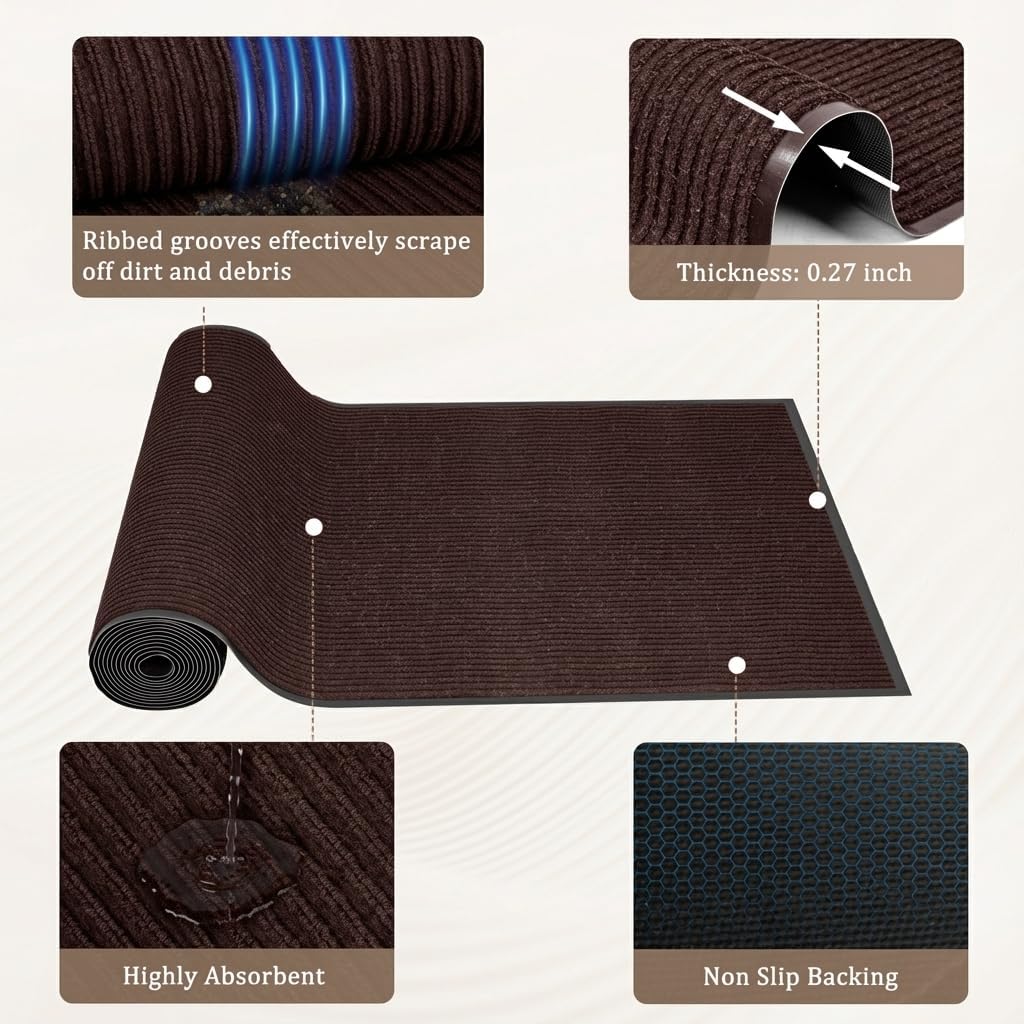 Traffic Guard | 3' X 4' Heavy-Duty Commercial Grade Door Mat - Non-Slip Rubber Backing, Brown