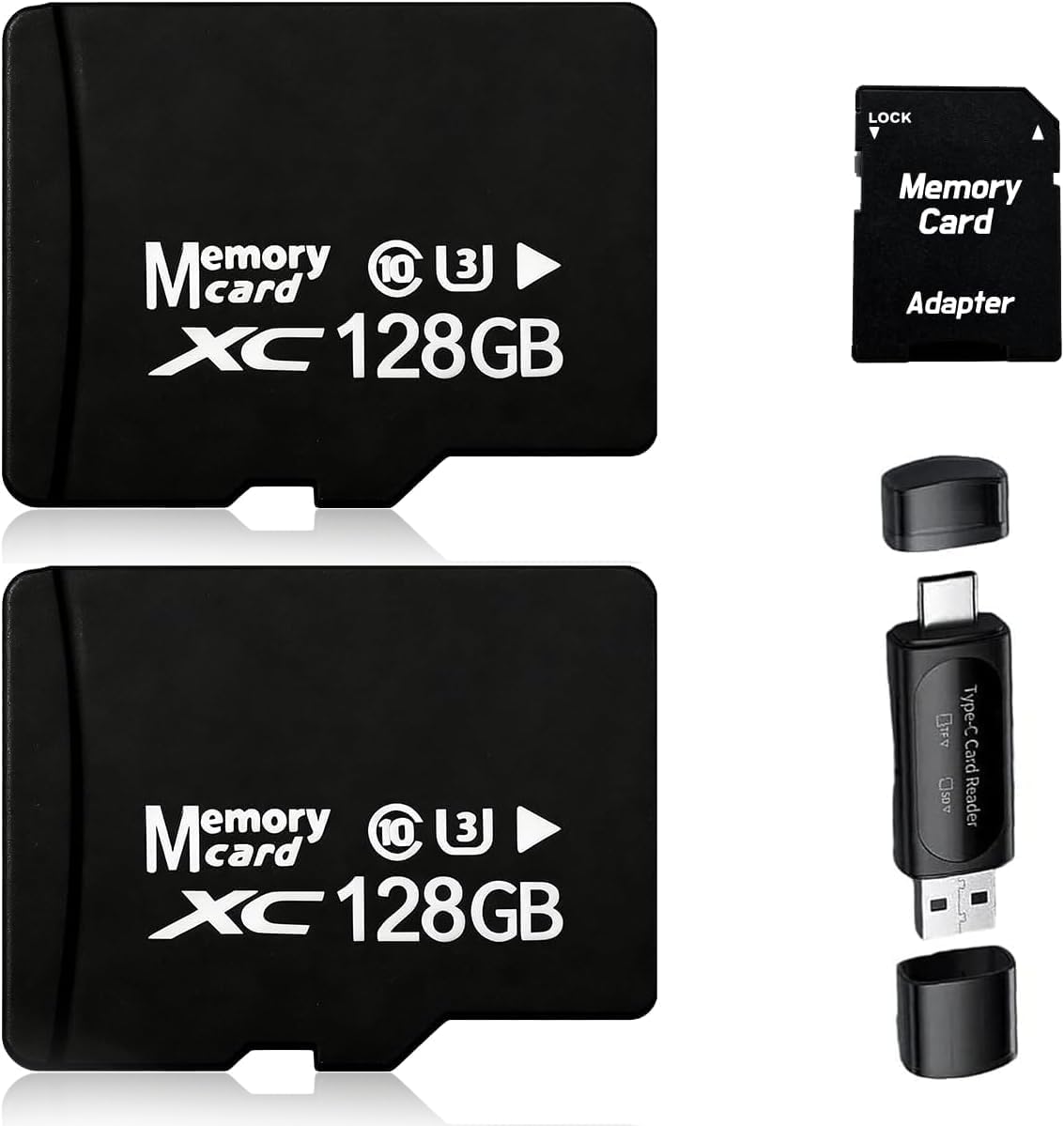 Generic 128GB 2-Pack A1 U3 V30 4K MicroSDXC Cards SD Adapter USB Reader High Endurance TF Card Dash Cam Security Camera