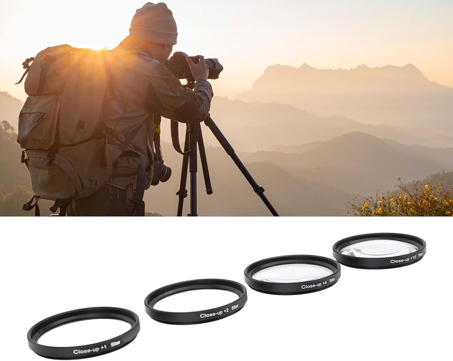 Yunir +1, +2, +4, +10 (62mm) Close Up Macro Lens Filter Kit with Lenses for Photography, Optical Glass Filters, Double