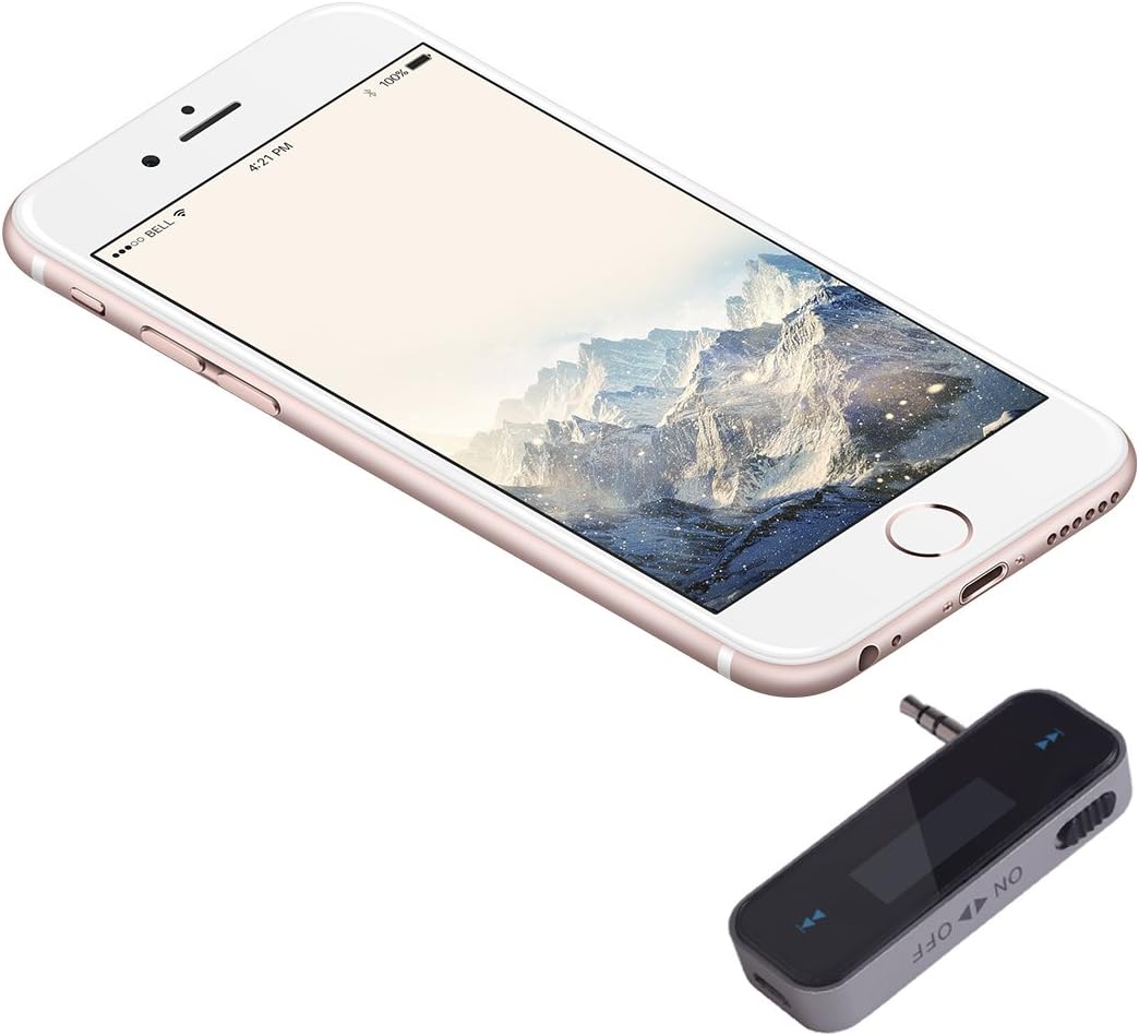 Beinhome 3.5mm 6s 5 MP3 MP4 FM Transmitter Audio Adapter Car Kit, Wireless in-Car Radio Transmitter Built-in Aux Port