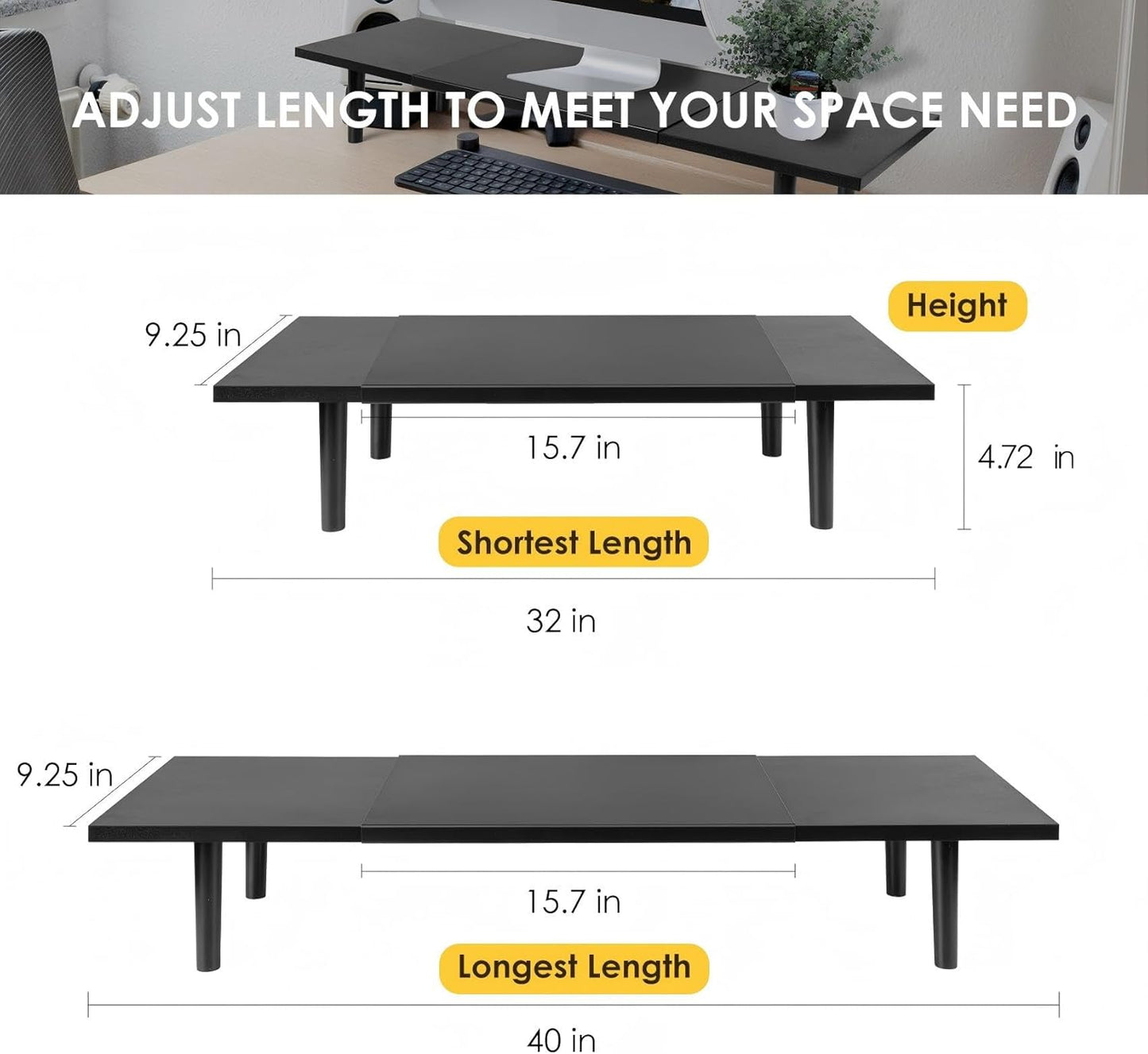 32-40 InchLarge 2 Across-Star Dual-Monitor-Stand-Riser-For-Desk Adjustable Length Desktop Computer Monitor Riser