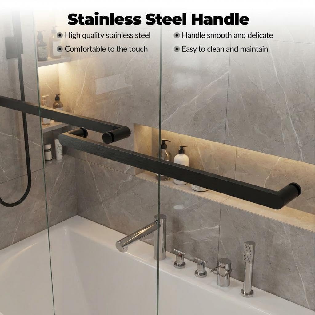Bathtub Shower Door, 60" W x 59" H Sliding Tub Door with Dual Panels, 6mm (1/4") SGCC Tempered Glass with Explosion-Proof Film & Protective Coating, Matte Black Aluminum Alloy Frame