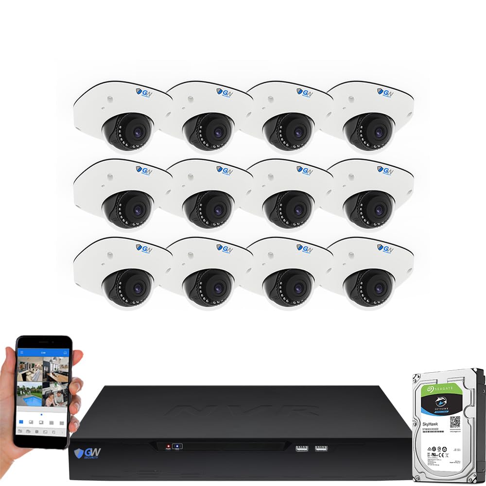 GW Security 16 Channel NVR UltraHD 4K Face Recognition NDAA & TAA Compliant Security Camera System with 12 x 8MP @25FPS Outdoor & Indoor PoE Dome Cameras, 10 Smart AI Functions