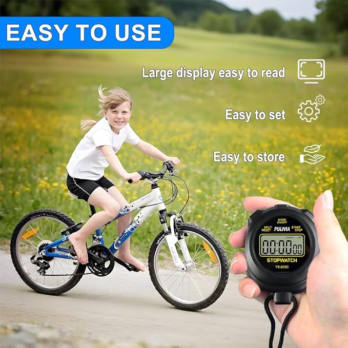 Stopwatch Timer with Countdown, Simple Operation Digital Stop Watch for Sports, Countdown-Alarm Button-Sound, AAA Battery Included (Black)