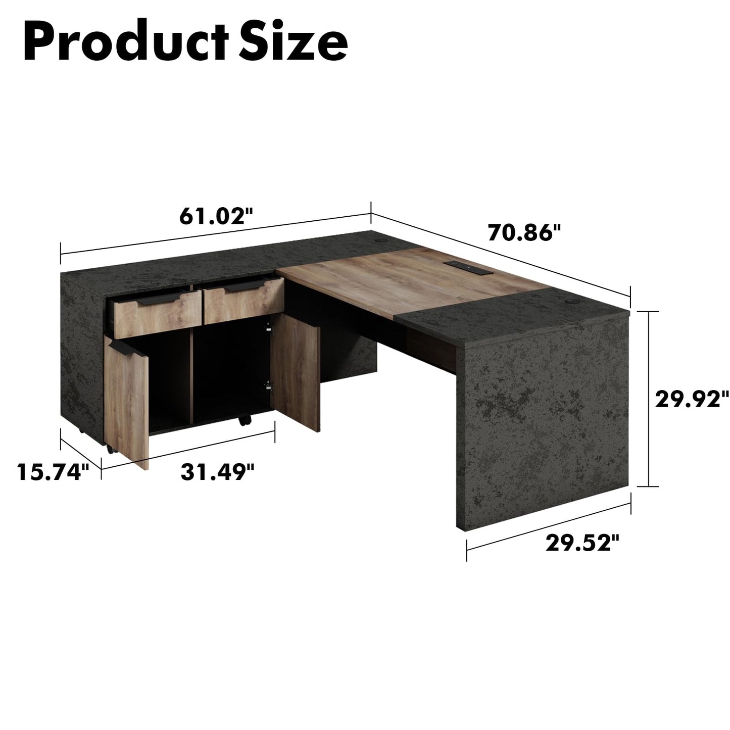 SAINTCY Executive Office Desk with Mobile File Cabinet, L Shaped Desk with Power Outlet & Drawers, Modern Wood Office Desk for Home Office, Studio & Business Workspace (Mahogany, 78.75" W)