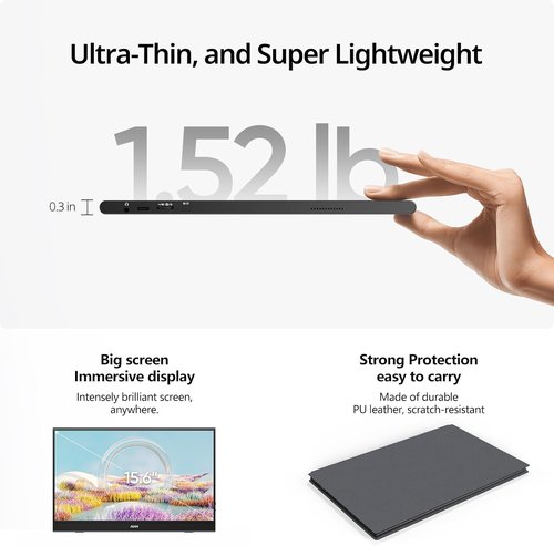 MNN Portable Monitor - 15.6" FHD 1080P Ultra-Slim IPS Display with Smart Cover & Speakers | Plug & Play