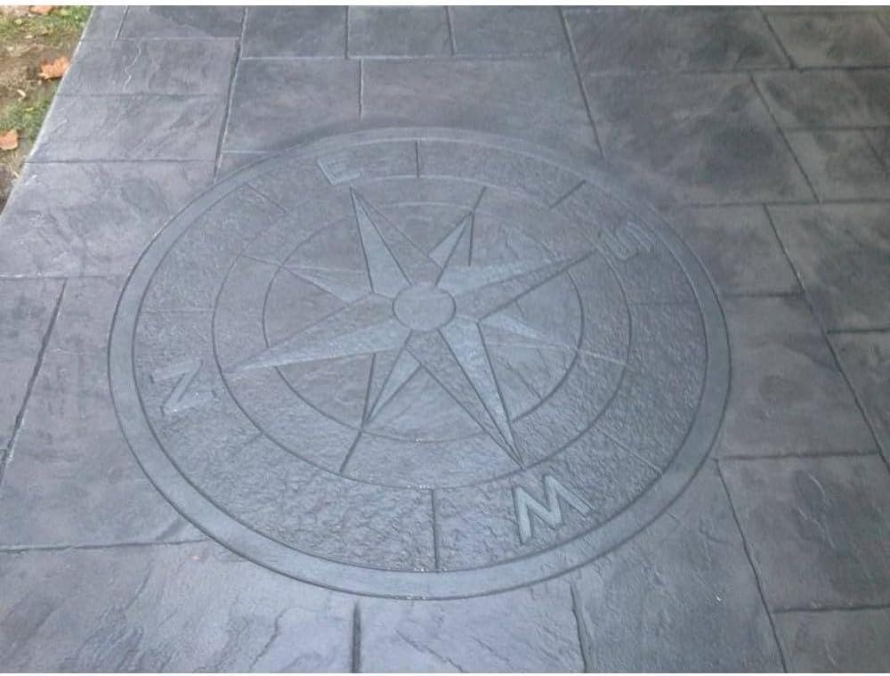 “Round Compass Big” Concrete Stamp – 39" Polyurethane Flexible Mold for Stamping Cement, Plaster, mat for Printing, Decorative Texture Tool for Horizontal & Vertical Surfaces, Durable & Reusable