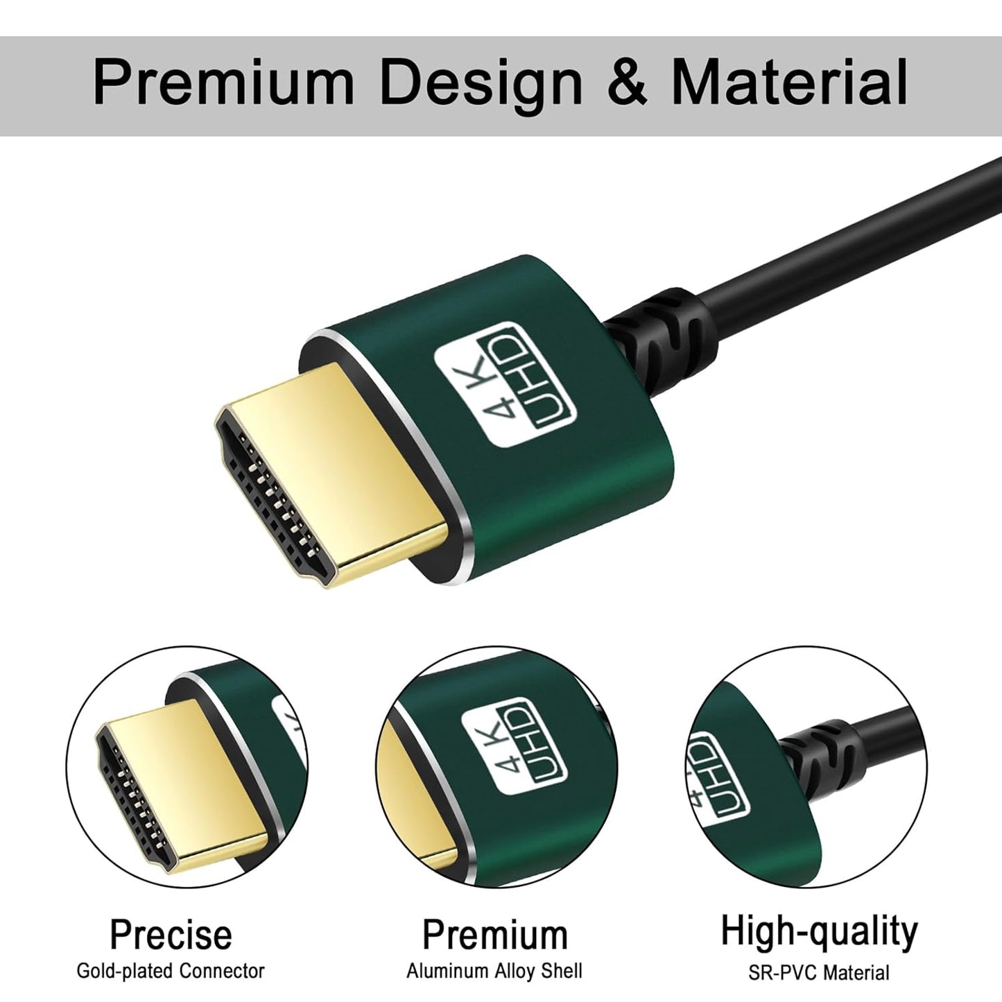 15FT, 4K@60Hz 18gbps 2160p 1080p Thsucords Slim HDMI Cables Ultra Soft & Thin HDMI to HDMI Cord, Extreme Flexible