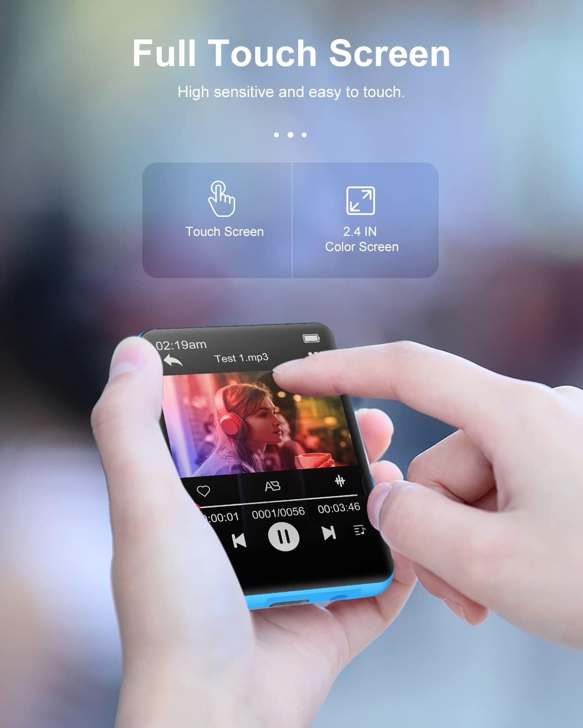Conrain 64GB 2.4" MP3 5.3, 128GB Full Touch Screen Player with Bluetooth Portable HiFi Sound Quality Music Player