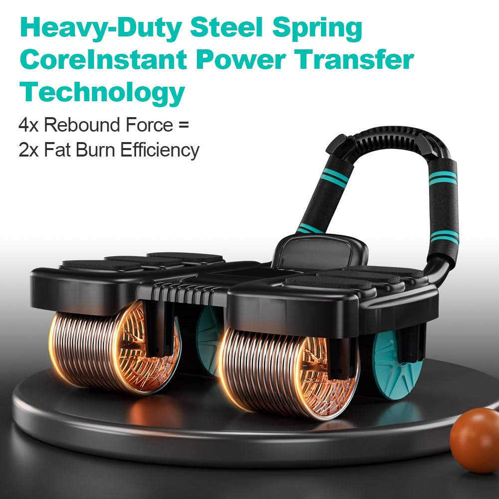 Four-wheel Automatic Rebound Ab Roller Wheel with Elbow Support, Abdominal Wheel Core Exercise Equipment for Home Gym, Abdominal Workout Machine for Men/Women Beginners (Blue)