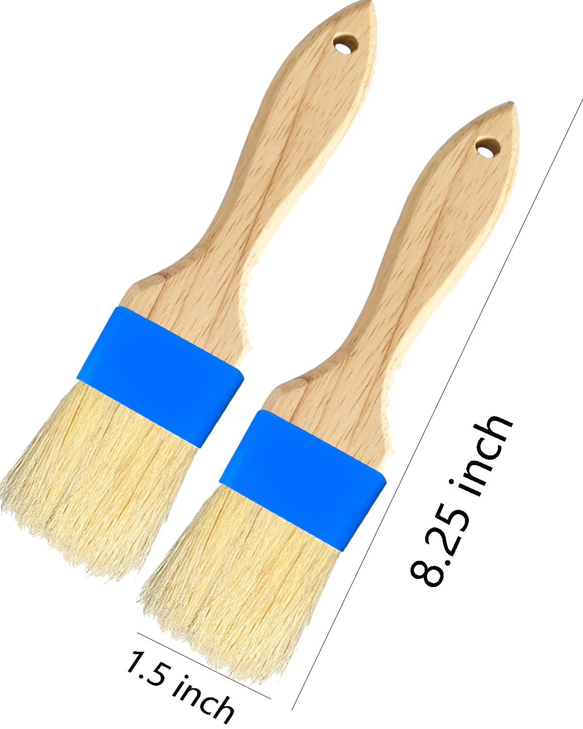 Pastry Basting Brush - Food Grade, Non-Shedding Natural Bristle, Heat Resistant Wooden Handle, Durable Kitchen Tool for Baking, Cooking, Butter, Egg Wash, Glazing, Oil, Sauce (Set of 2, 1.5", Blue)