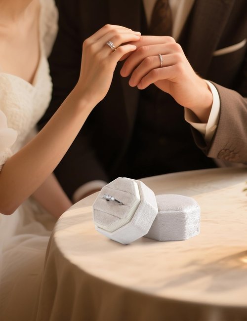 MFXIP Velvet Ring Box, 3 Slots Wedding Ring Box, Vintage Octagon Premium Jewelry Display Holder Gift Box with Detachable Lid for Engagement Wedding Box Keepsake Box Bridal Photo