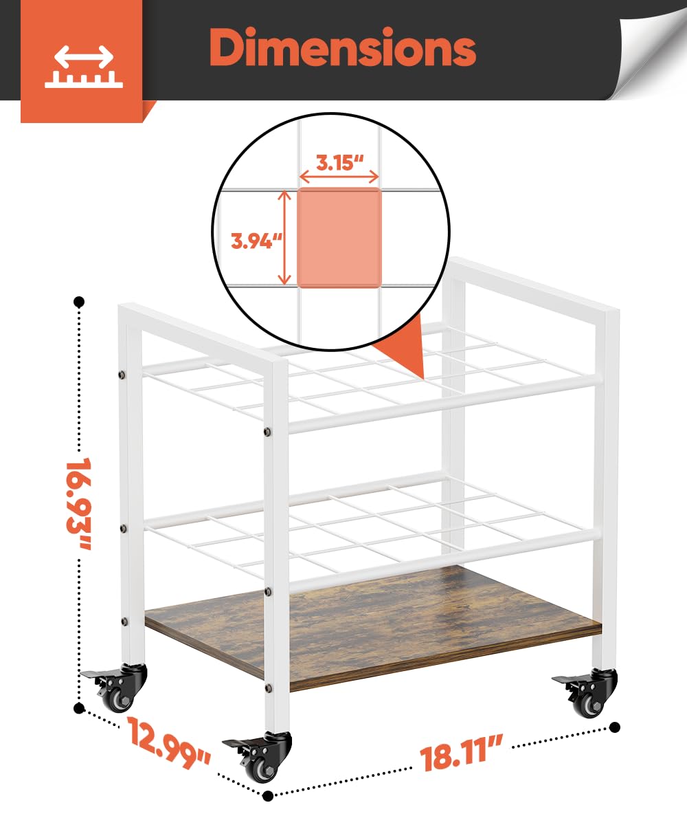 Tigerden Blueprint Storage Rack Cart, 15 Slots Metal Rolling File Holder with Wheels & Adjustable Pads, Mobile Gift Wrapping Paper Organizer for Maps/Posters/Architectural Construction Plans, White