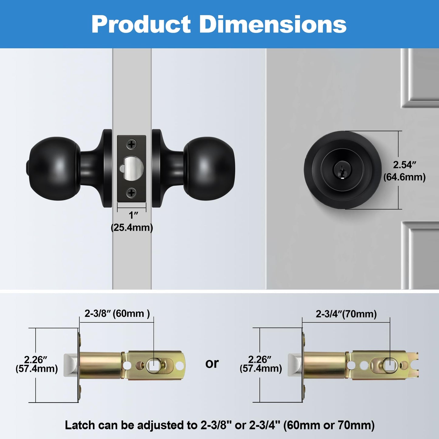 BESTTEN Keyed Entry Door Knob, Heavy Duty Entrance Door Lock, Standard Ball, All Metal, Matte Black