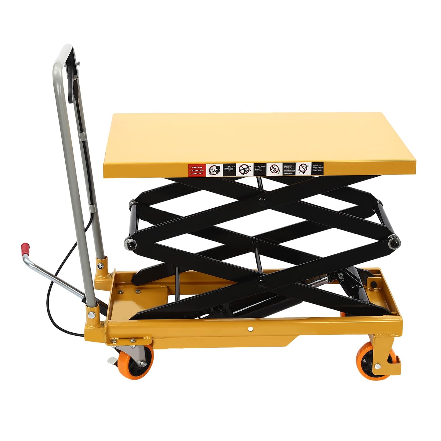 770lbs Hydraulic Lift Table Cart, 51" Double Scissor Lift Table Pallet Truck Lift Height Manual Hydraulic Scissor Cart Mobile Platform Cart w/ 4 Locking Wheels for Material Handling and Transportation