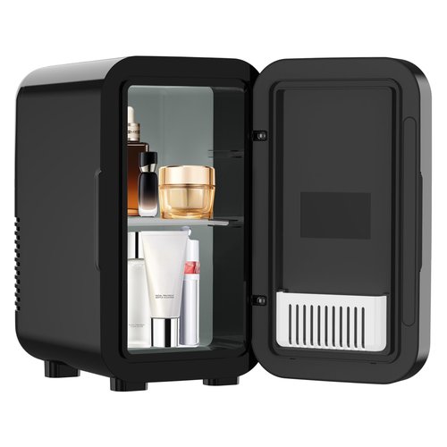 Enventor Mini Refrigerator, 6L/ 8 Can Compact Skincare Fridge AC+DC Power Cooler & Warmer Small Refrigerator for Bedroom, Skincare, Makeup, Cosmetics, Car, Office (Black)