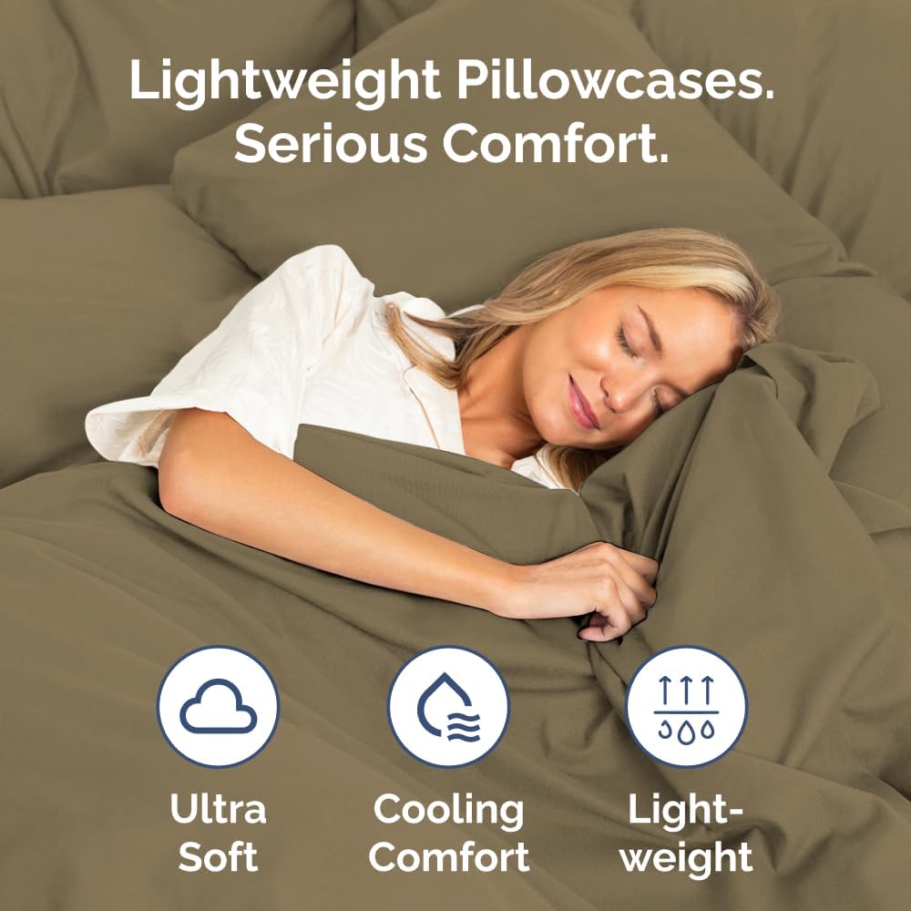 Skiennix Standard Pillow Cases Set of 4 - Ultra Soft Hotel Quality Covers - Machine Washable Khaki