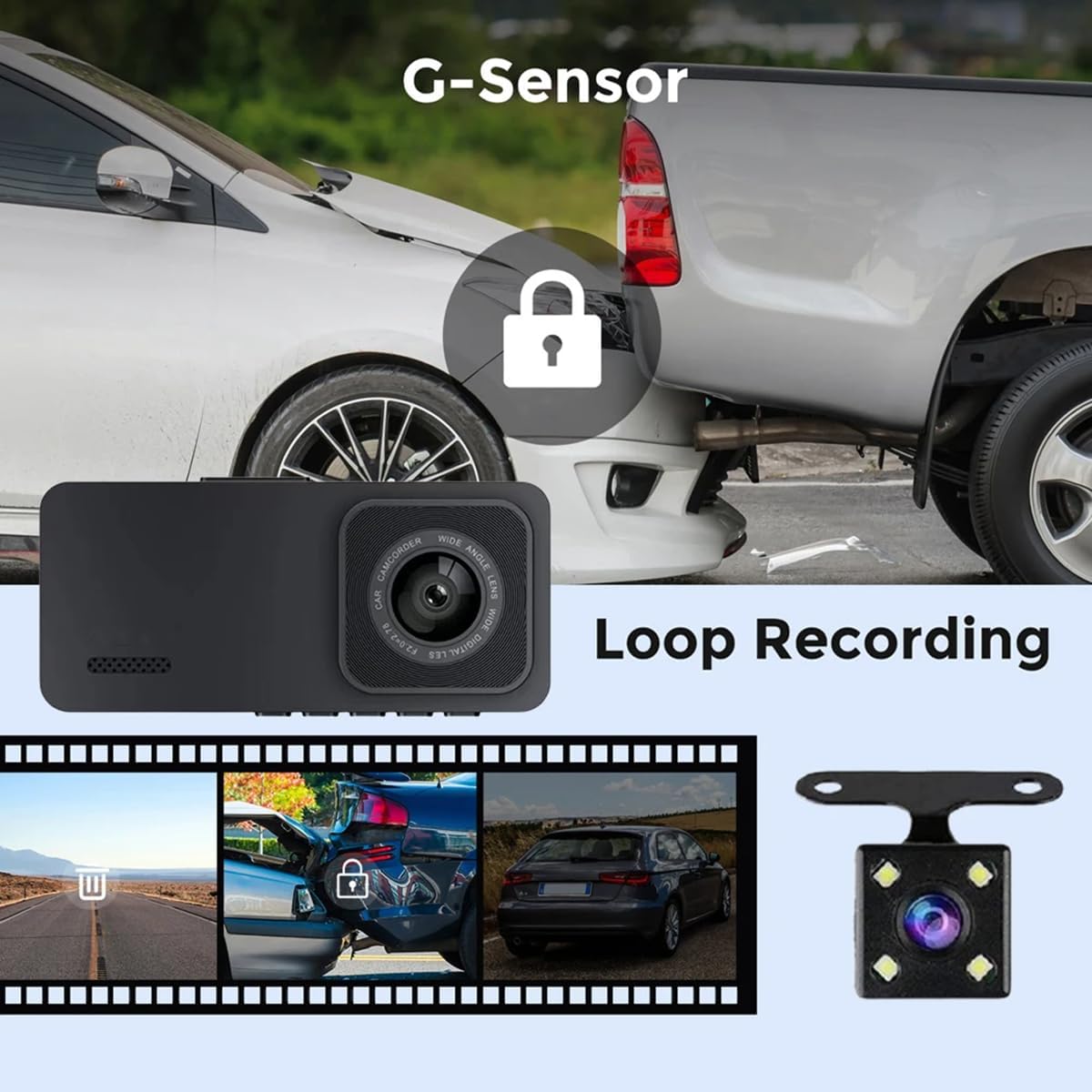 X W EI UNION 2K 1080P 2 Inch Dash Camera Front and Inside Dash Cam for Car Security Video Recorder with Audio Plug