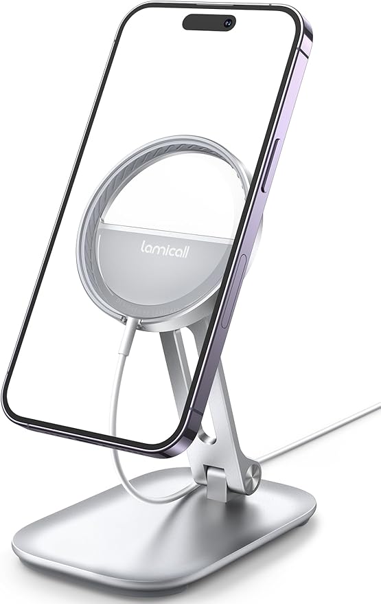 Lamicall Phone Stand for Apple 15W MagSafe Charger - Dual Hinge Collapsible Adjustable Charging Holder Dock for Desk Nightstand, Fit for Airpods, iPhone 17/16/15/14 Series[Only Stand]