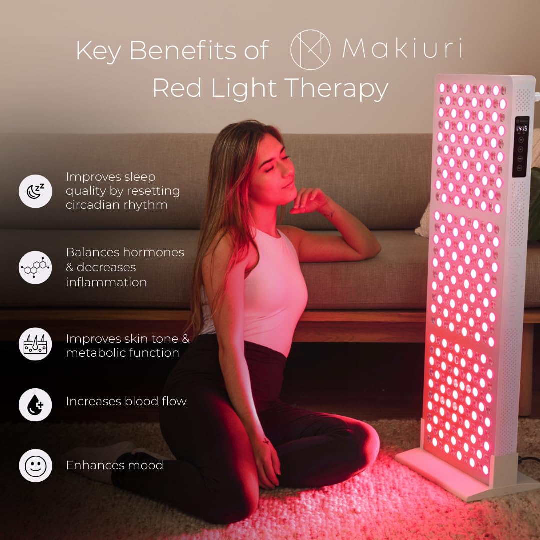 Makiuri Red Light Therapy Panel for Full Body | 630 nm, 660nm, 810nm, 830nm, 850nm | Clinical Grade Red & Near-Infrared LED Light Therapy (5 Wavelengths) | High Irradiance | Neptune (White 300 LED)
