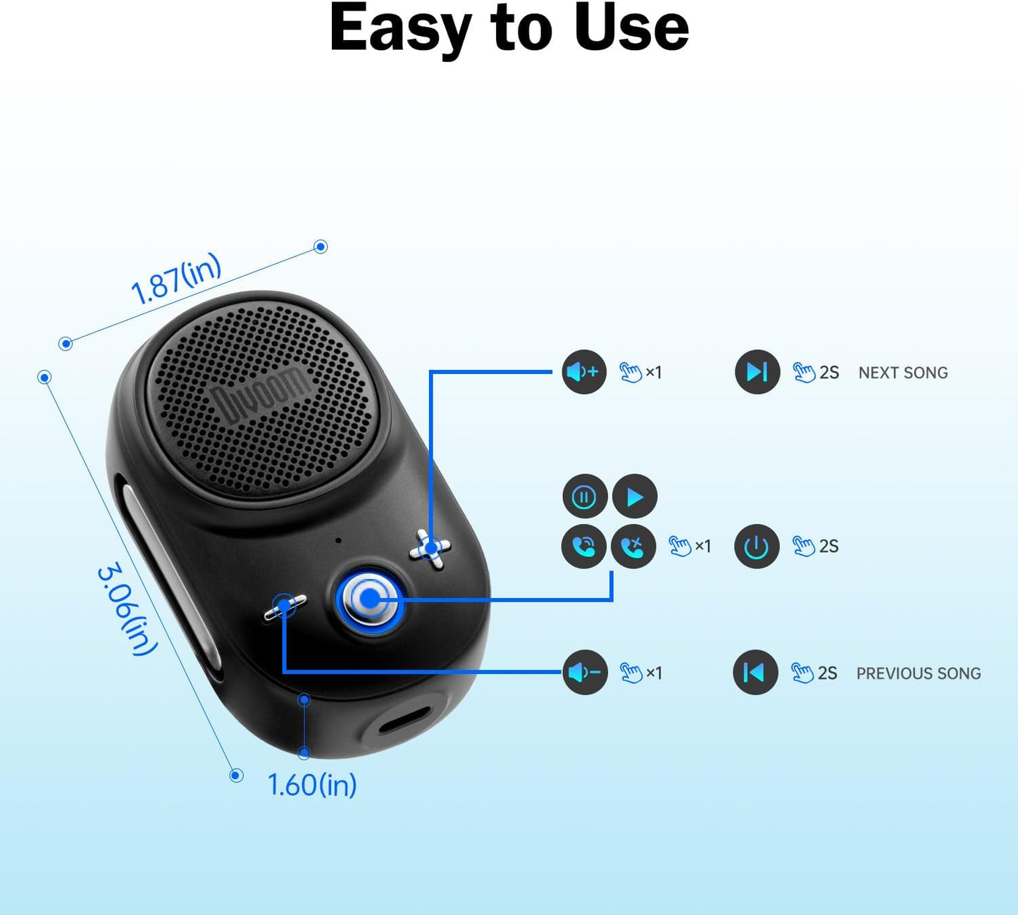 Divoom IP67 10H Itour-S Wearable Bluetooth Speaker, Waterproof Dustproof, Portable Small Clip-On Bluetooth Speaker