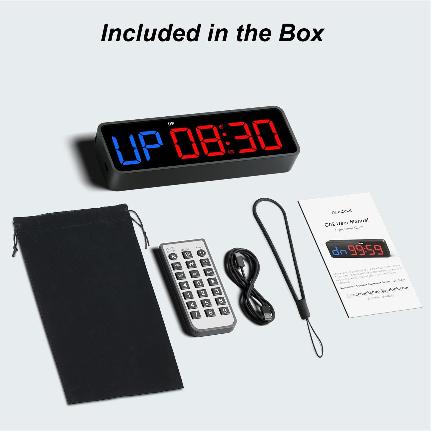 Acedeck Portable Gym Timer Clock: Fitness Digital Clock with Strong Magnet - Remote Control for Fitness Enthusiasts - Powerful Battery for Home Gym Garage Boxing Black