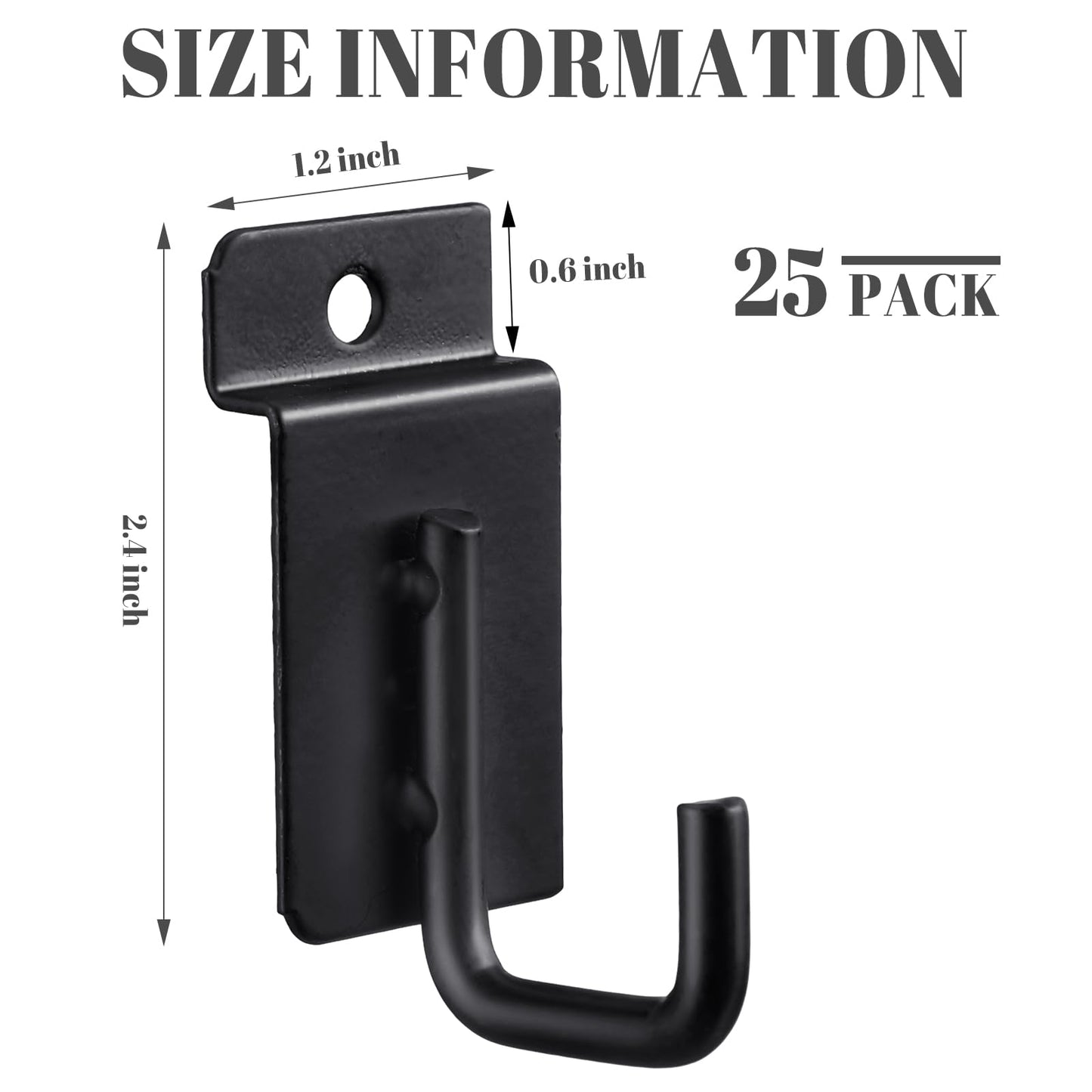 Tandefio 25 Pack J Shaped Slatwall Hooks and Hangers Heavy Duty Slatwall Accessories for Display Panel Garage, 3.25 Inch(Black)