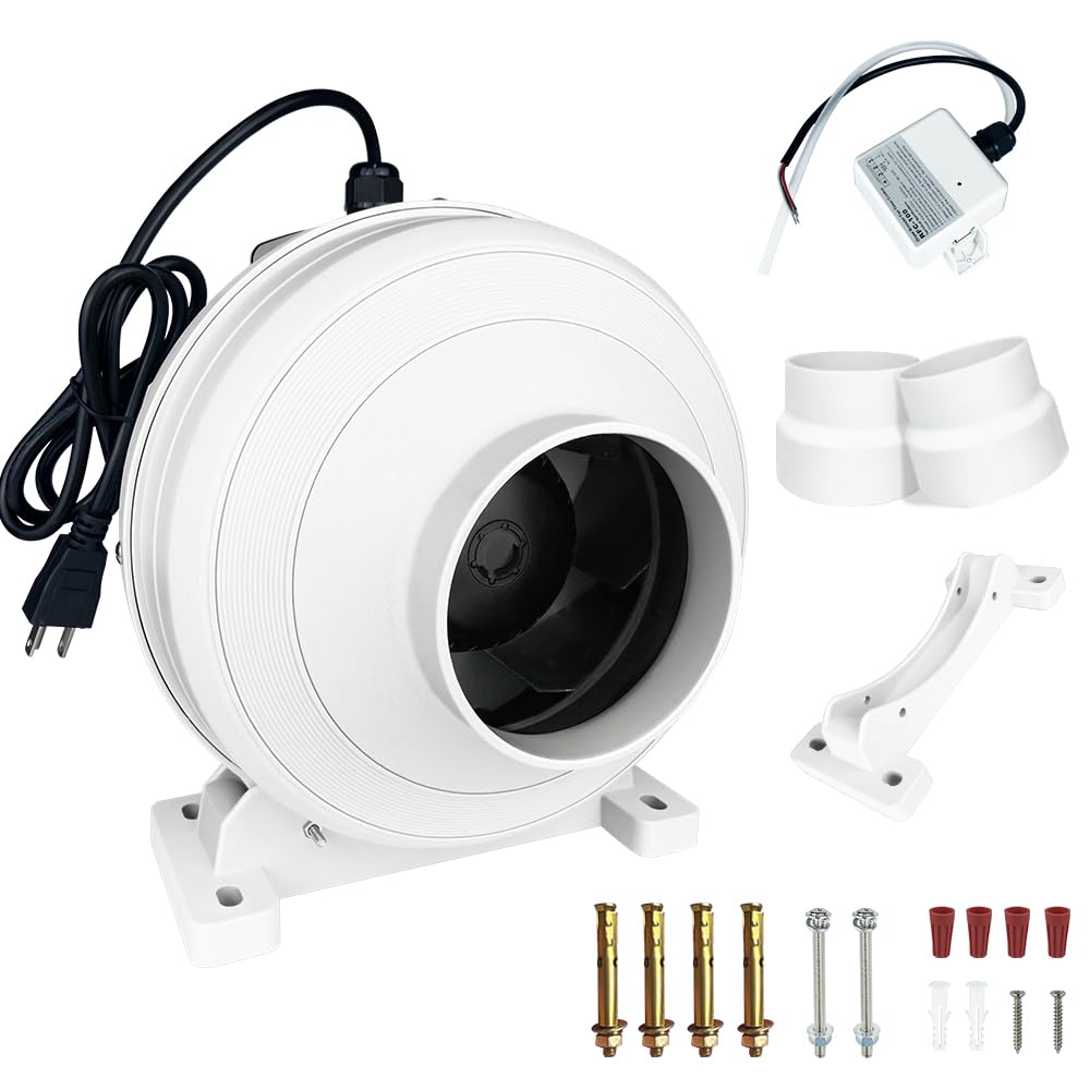 MIDCVFRUN Dryer Vent Booster Fan with Pressure Switch for Automatic Activation, 4" Inline Exhaust Fan 260CFM High Air Volume, Ultra-Quiet Anti-Clog Design Efficiently Reducing Drying Time