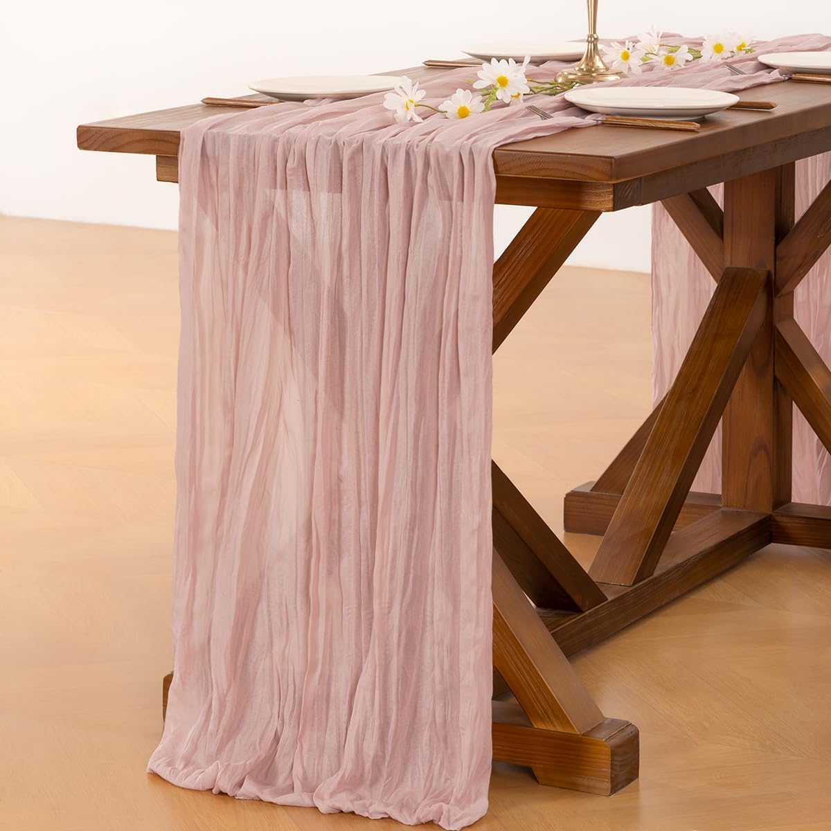 Socomi Pink Cheesecloth Table Runner - 120 Inch Rustic Boho Decor for Weddings & Events