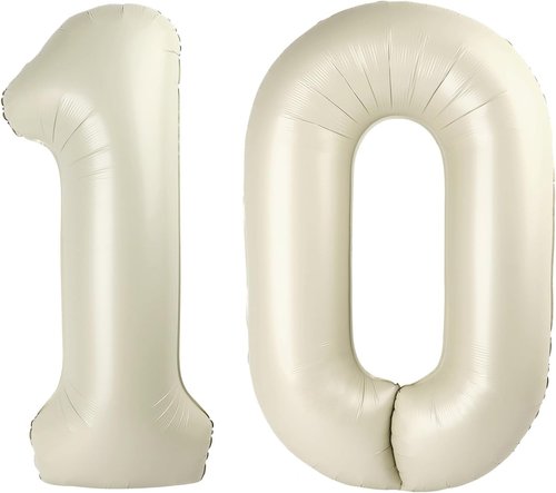 10 Balloons Number - 10th Birthday Decorations for Boys & Girls | 40-Inch Cream Balloons for Celebrations