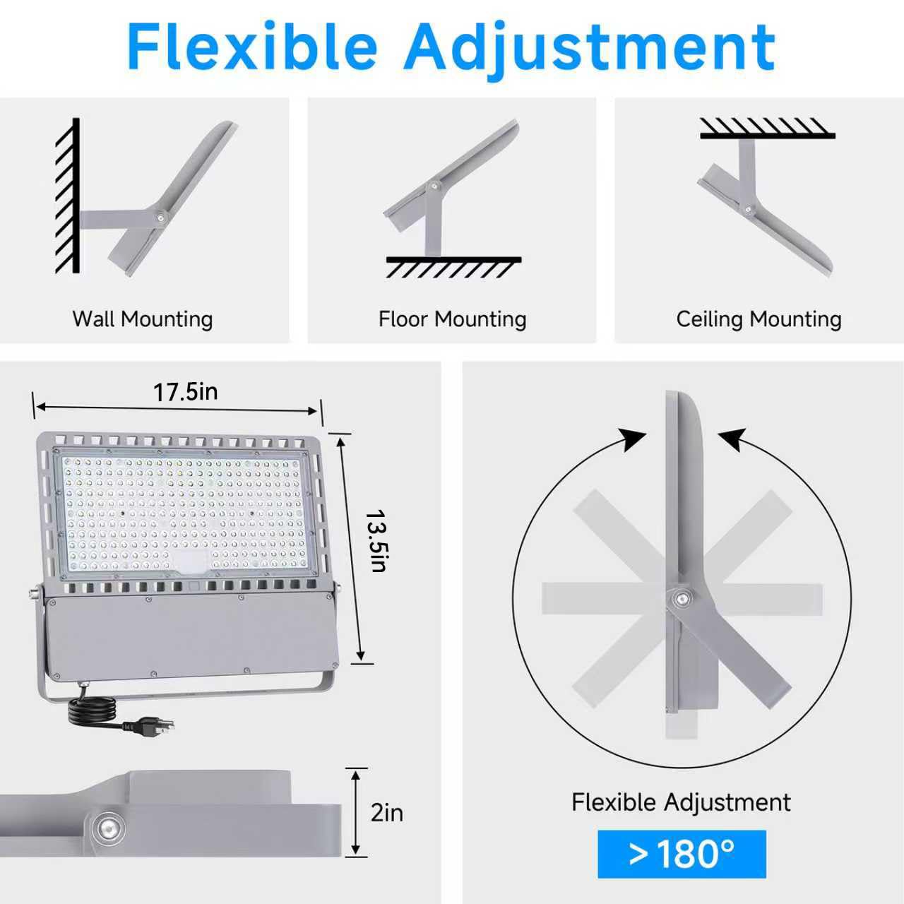 ROMMOR 400W Led Stadium Flood Light Outdoor 60000Lm 2500W Equivalent Super Bright Commercial Area Lighting 100-277V 5000K Daylight IP66 Waterproof Arena Lights for Sport Fields and Courts