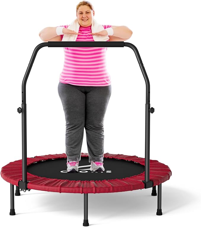 CLORIS 40in Folding Trampoline Mini Trampoline Rebounder Trampoline for Adults Fitness Trampoline with Adjustable Foam Handle, with safty Padded Cover Best Gift.