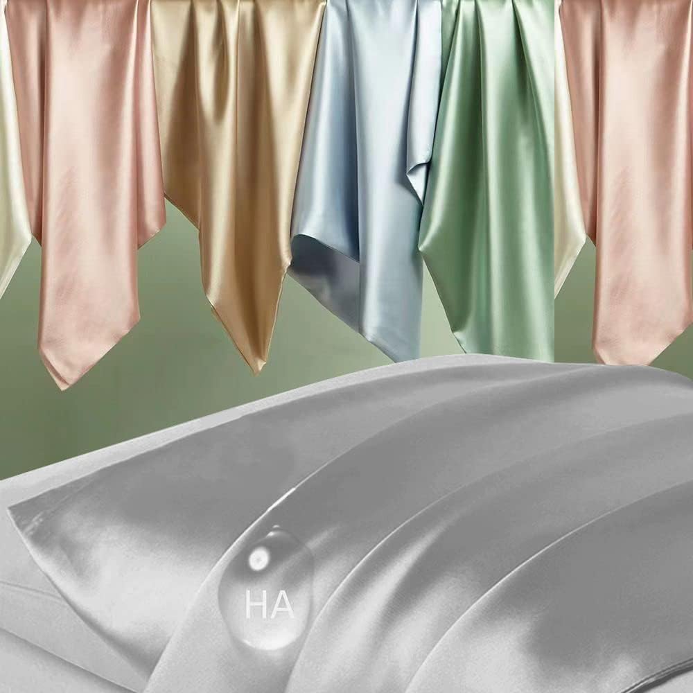 Skiennix Mulberry Silk Pillowcase Set - Anti-Acne Queen Size 2 Pack | Grey Satin for Hair & Skin