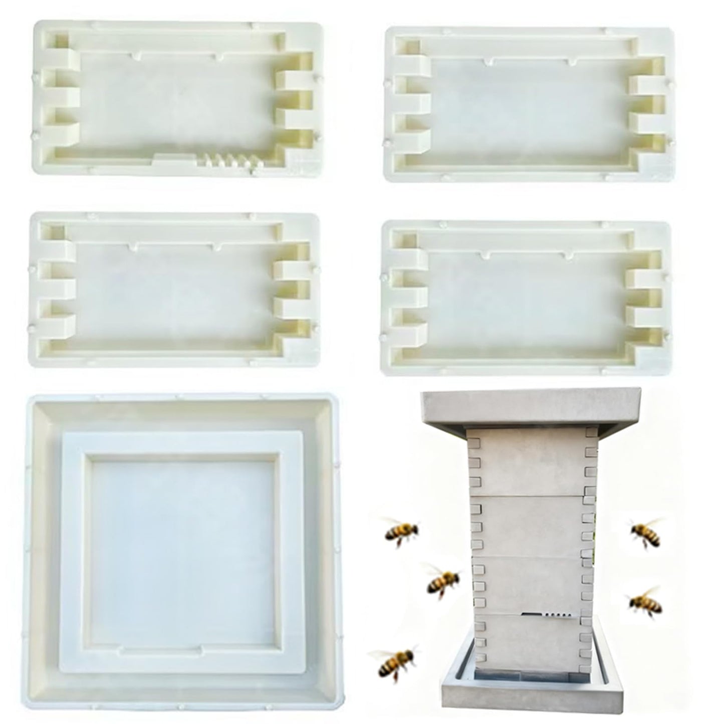 5-Piece Concrete Beehive Mold Set, Reusable ABS Beekeeping Molds for DIY Durable Cement Bee Box Mould for Beekeeping Supplies
