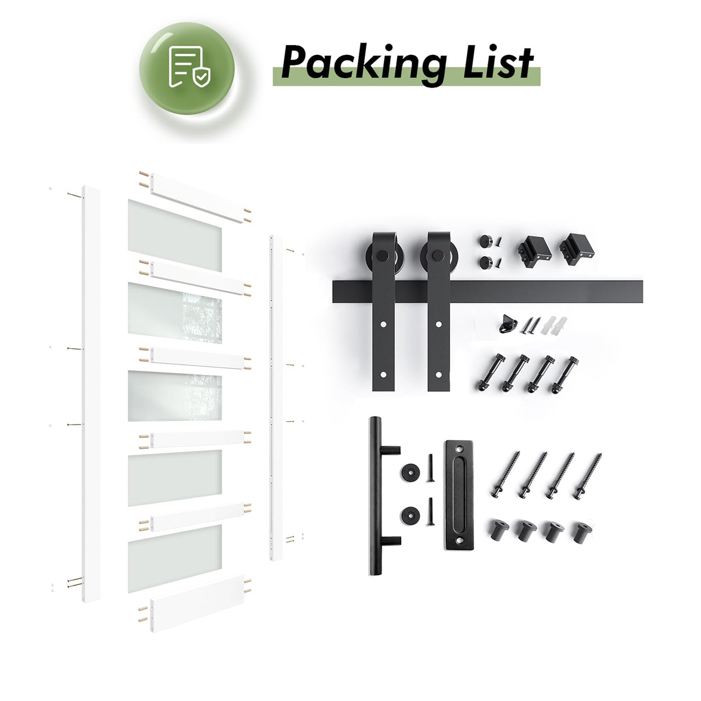 Fredbeck 42in x 84in White Glass Barn Door with 7FT 84inch Sliding Doors Hardware Kit Included & Handle,PVC Surface,Need to Assembly,Water-Proof