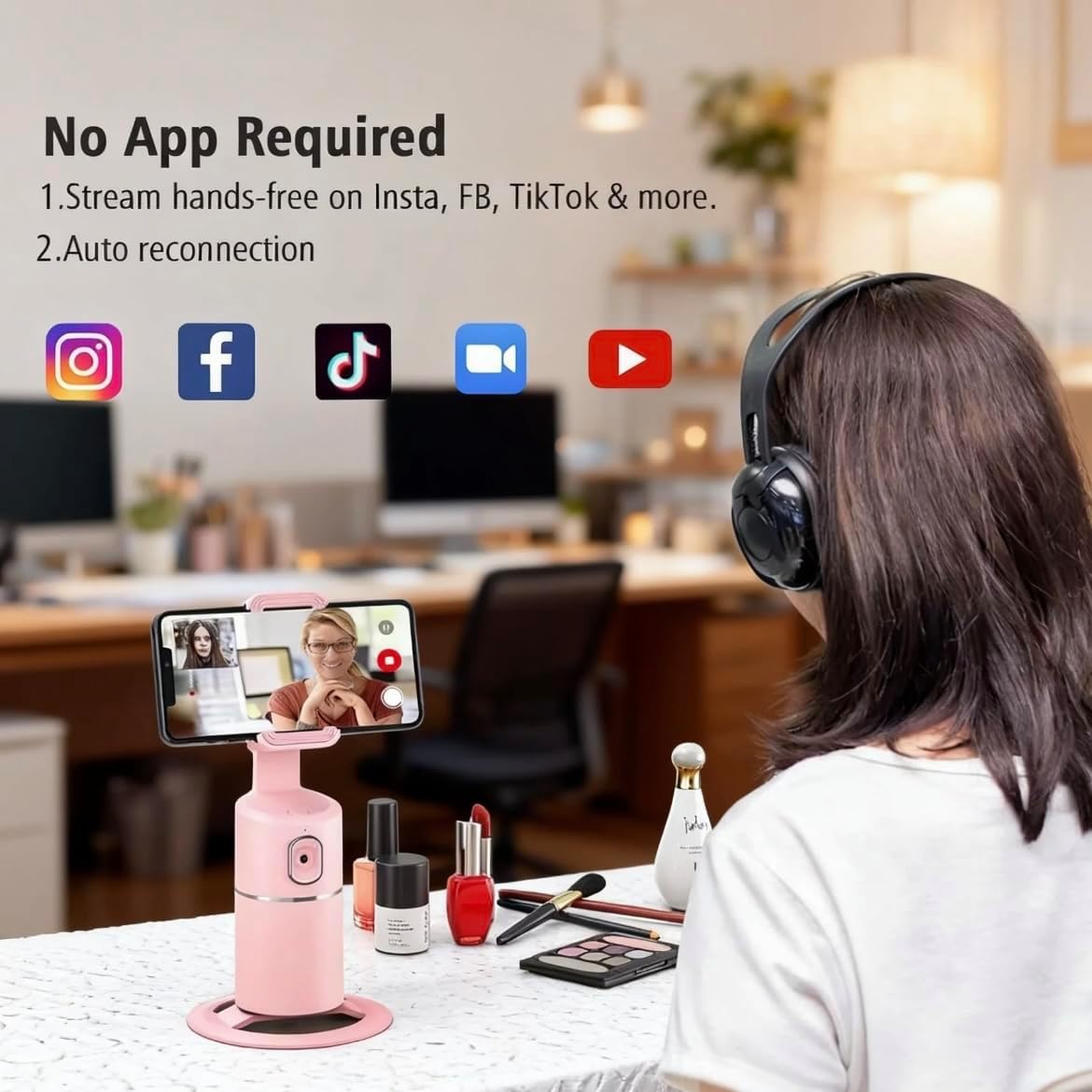 BlissVeritura 360 Auto Face Tracking Phone Holder, Auto Tracking Tripod Rotating Cell Phone Mount, Face and Body