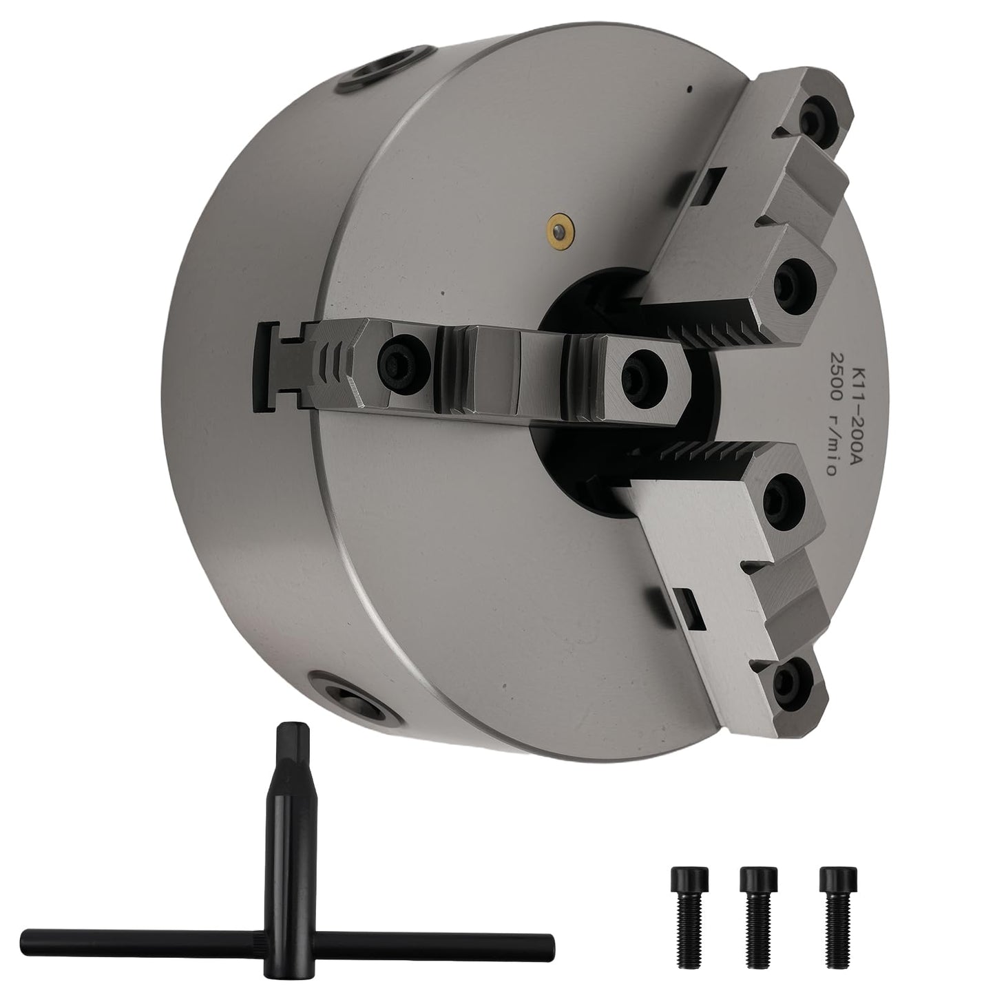 maXpeedingrods 8" 3-Jaw Lathe Chuck K11-200A, Self-Centering Hardened Steel Chuck High Precision with T-Key Mounting Bolts, 180mm Bolt Circle 65mm Center Hole for Metal Lathe Milling Drilling Machine