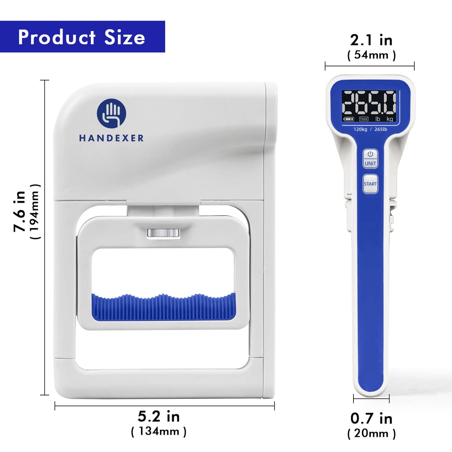 Handexer Grip Strength Tester with Protective Case 265lb/120kg, Digital Hand Dynamometer FDA Registered with Backlit LCD for Grip Strength Testing and Training