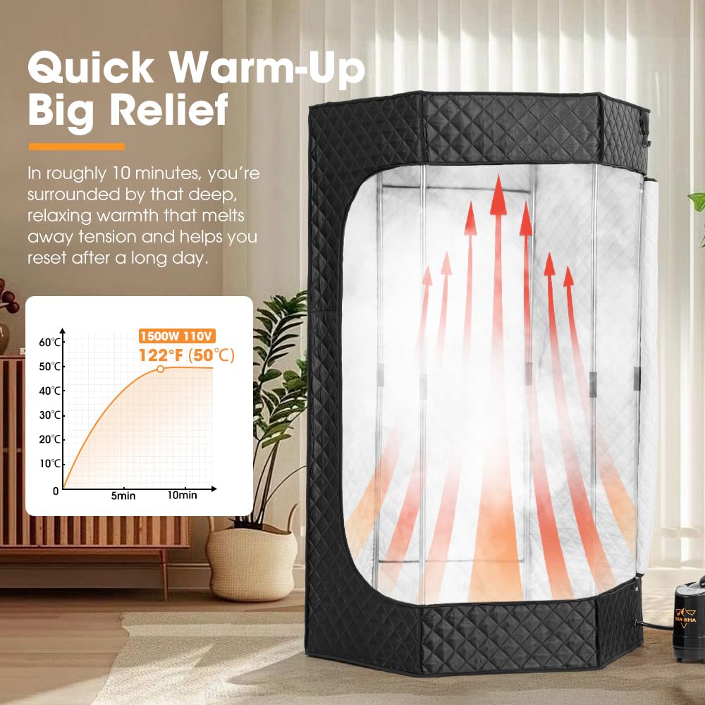 SAN HIMA Portable Sauna for Home, 1 Person Steam Sauna Box with Red Light Therapy, 3L 1500W Steamer, 9 Heat Levels, 90 Minute Timer, Foldable Chair, Remote Control, Indoor Home Spa Sauna Tent
