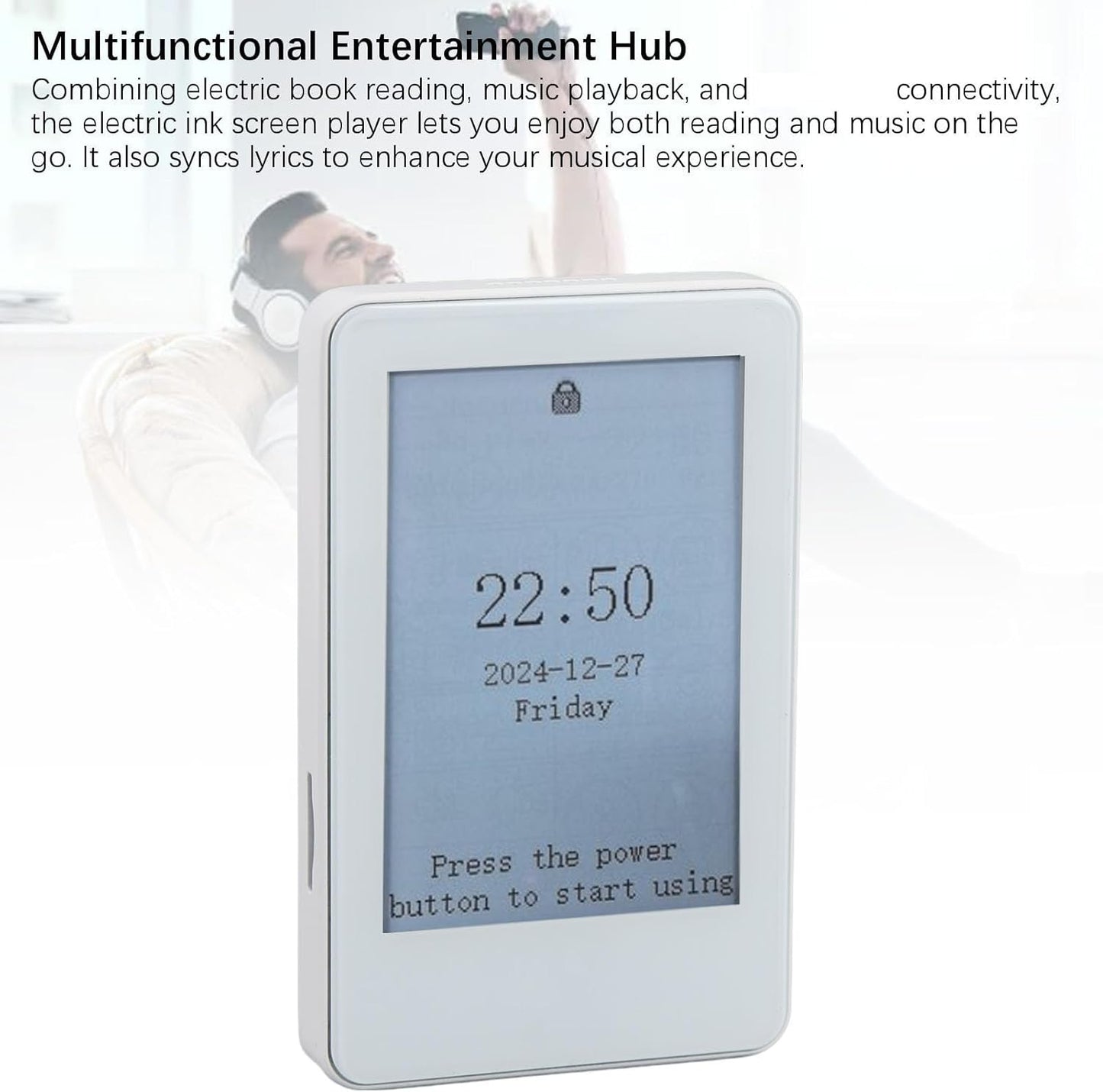 VELATEMOR 2.7 Inch MP3 Ink Screen Book Reader, EInk Display, Portable Electric Reader with Touchscreen, BT Player, Long