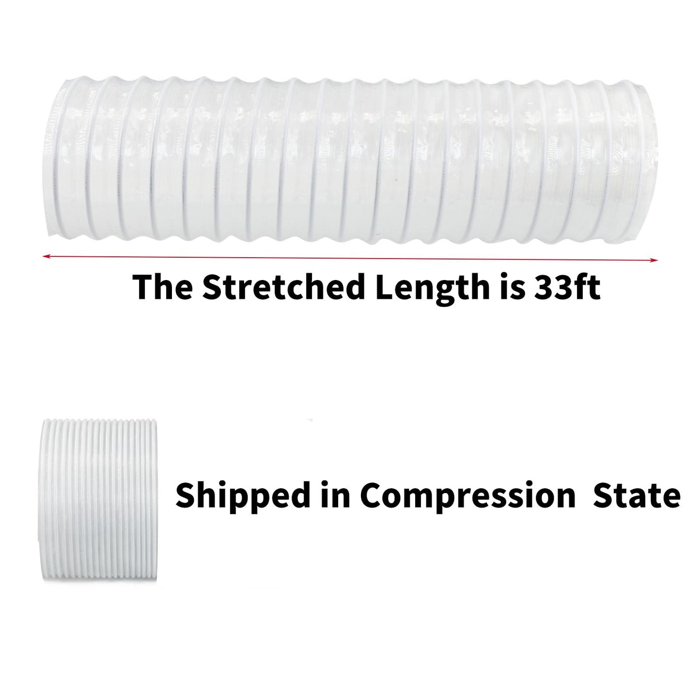 JUYO VONSAN 6 inch Dust Collection Hose 33ft 6” Heavy Duty Clear PVC Debris Flex Dust Collector Hose (6'' X 33ft)
