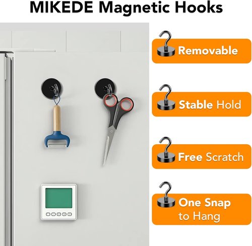 MIKEDE Heavy-Duty Black Magnetic Hooks - 85Lbs Capacity for Cruise Cabin & Kitchen | Pack of 10