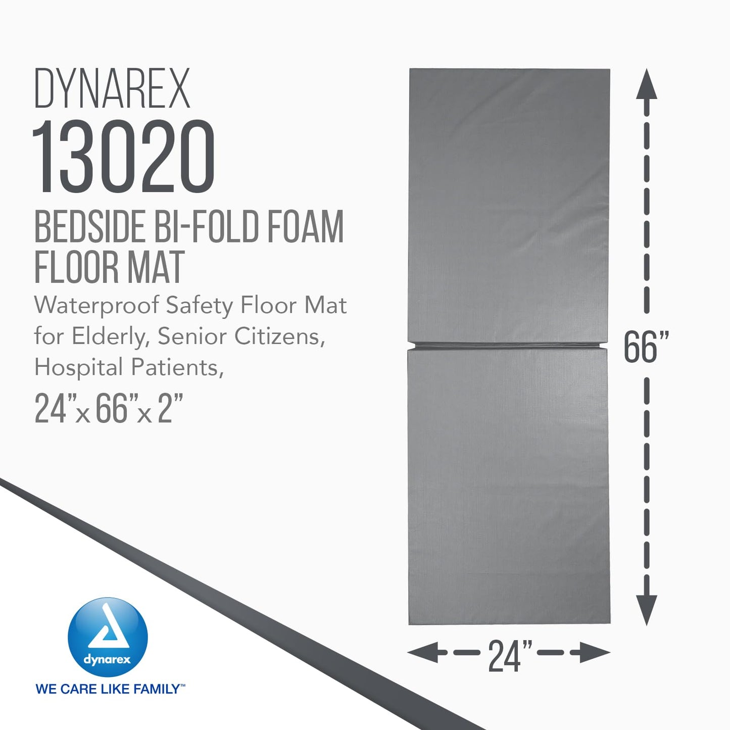 Dynarex Bedside Bi-Fold Foam Floor Mat - Waterproof Safety Floor Mat for Elderly & Hospital Patients - Accident & Fall Prevention Pad, Gray - 24" x 66"