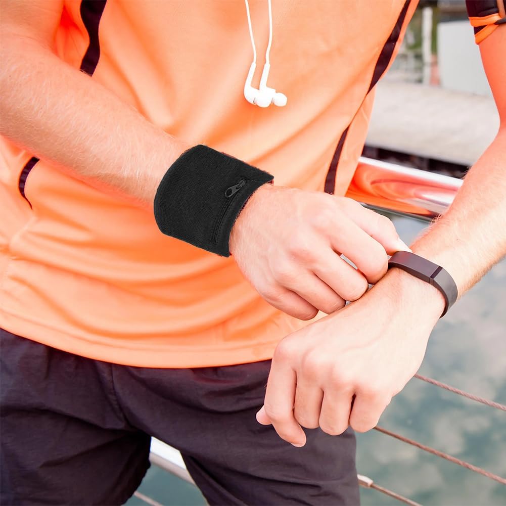 Wrist Band Wallets, Sweat Bands Wristbands Health Gear Sport Coin Keys Storage Pouch Wallets Breathable Pocket Sweatband Wallet with Zipper for Gym Running Basketball Hiking Jogging Black