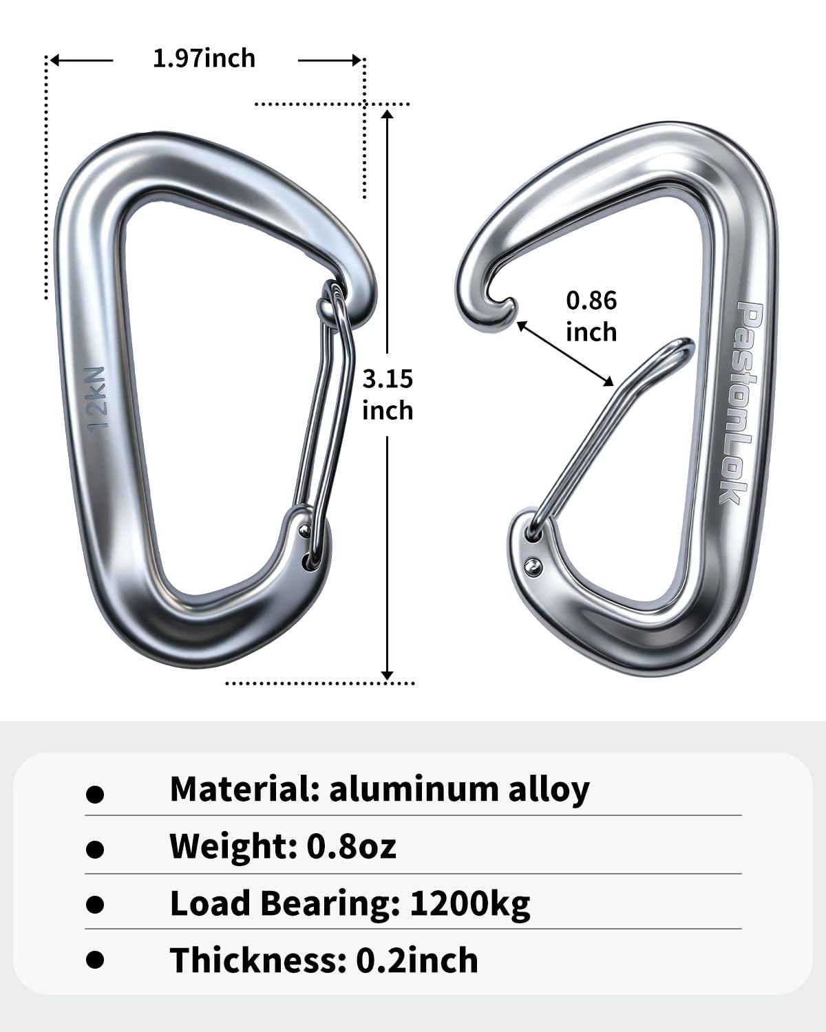 PasionLok Carabiner Clips Heavy Duty 12KN, 4 Pack Aluminum Carabiner Keychain, Small D Ring Hook for Hammock Camping Essentials, Backpack Key Ring Clip, Dog Leash, Multi Color