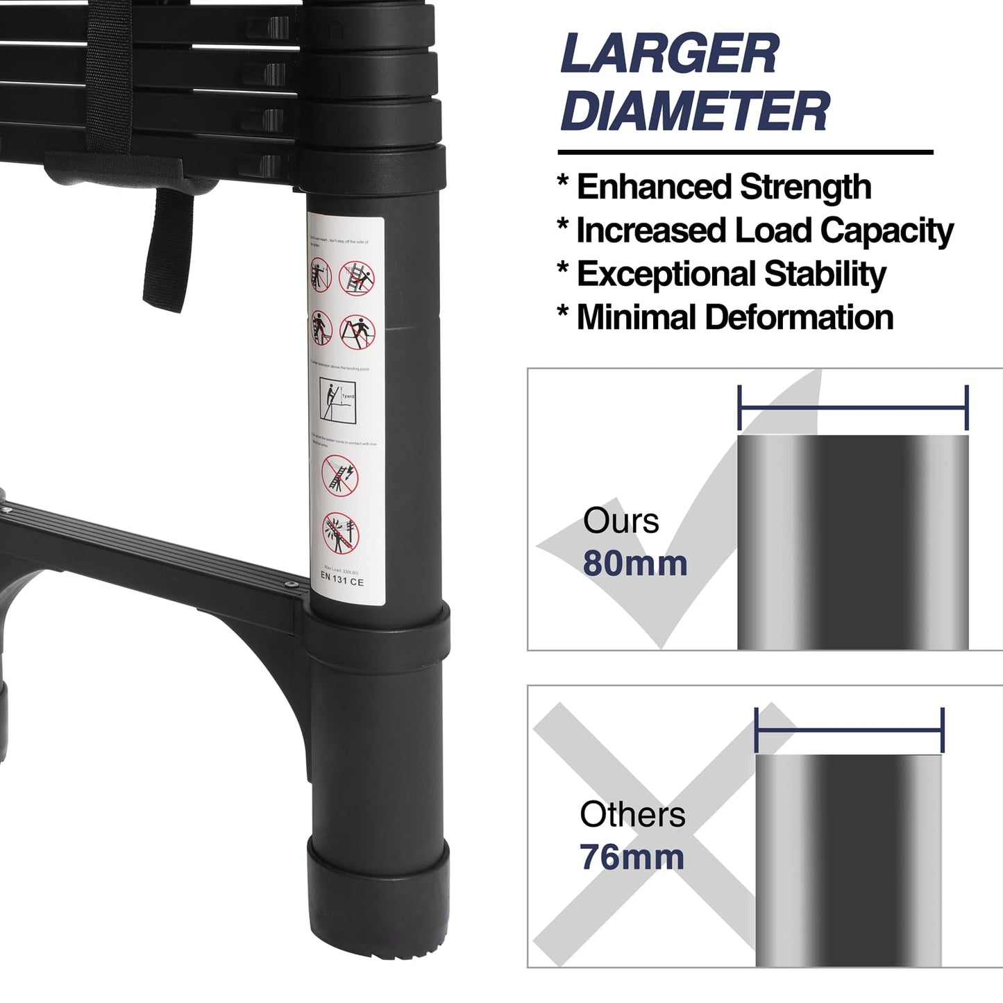 BOCOM 14.5 FT Aluminum Telescoping Ladder with Hooks, Lightweight Multi-Purpose Collapsible Extension with 2 Triangle Stabilizers, Heavy Duty 330 lbs Max Capacity for Home, RV, and Outdoor Work Black