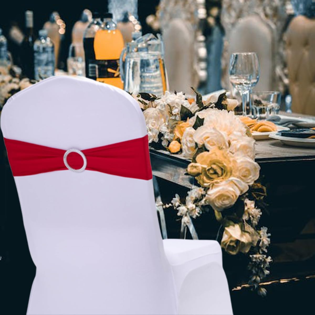 Skiennix Red Chair Sashes - 10 Pack Stretch Spandex Elastic Chair Bows for Wedding & Event Decor
